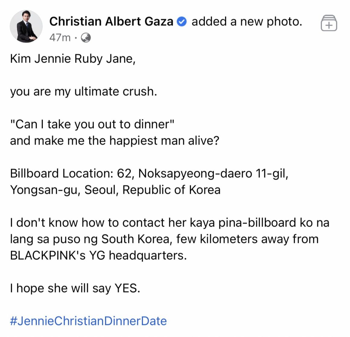 Again? Xian Gaza Just Asked Blackpink’s Jennie Out On A Date Via