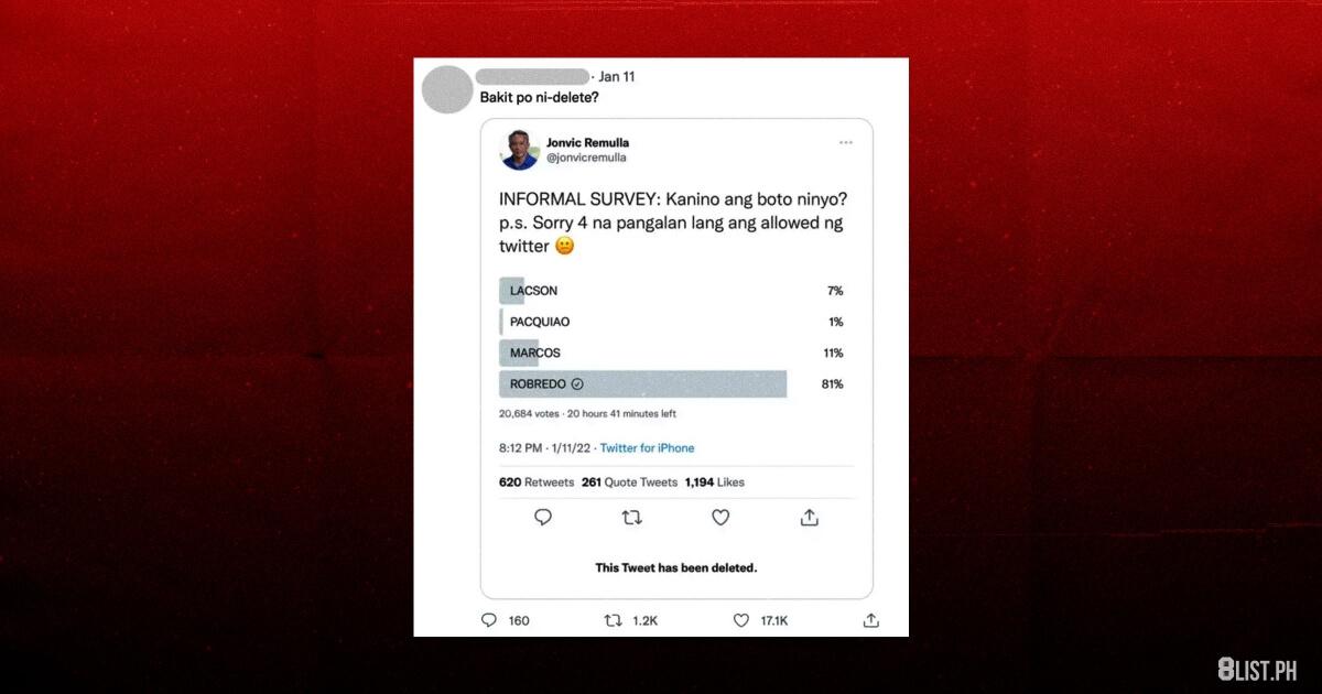 Why Did Gov Jonvic Remulla Delete Twitter Survey on Presidential Bets?