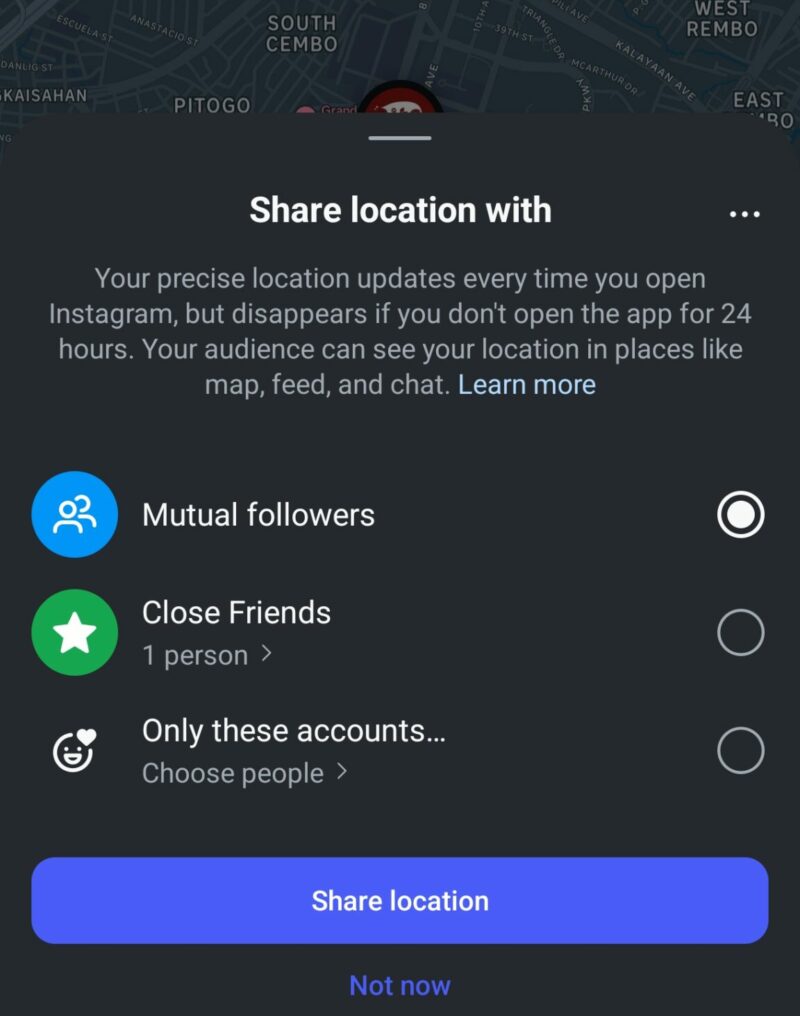 Instagram location-sharing feature